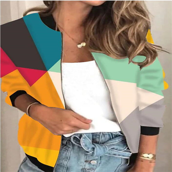 Ladies Jacket Print Cropped Zipper Coat