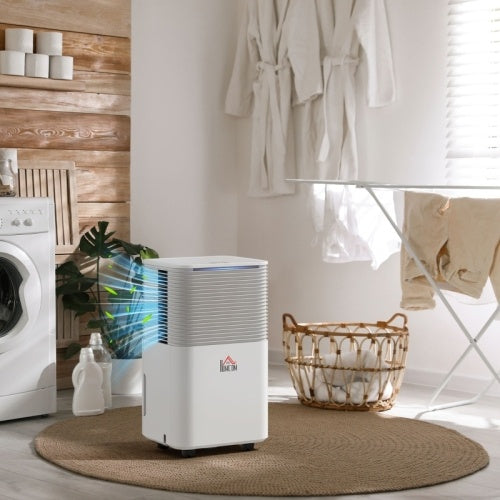 HOMCOM 10LDay 2000ML Portable Quiet Dehumidifier For Home Laundry Room Bedroom Basement, Electric  Air De-Humidifier With 3 Modes
