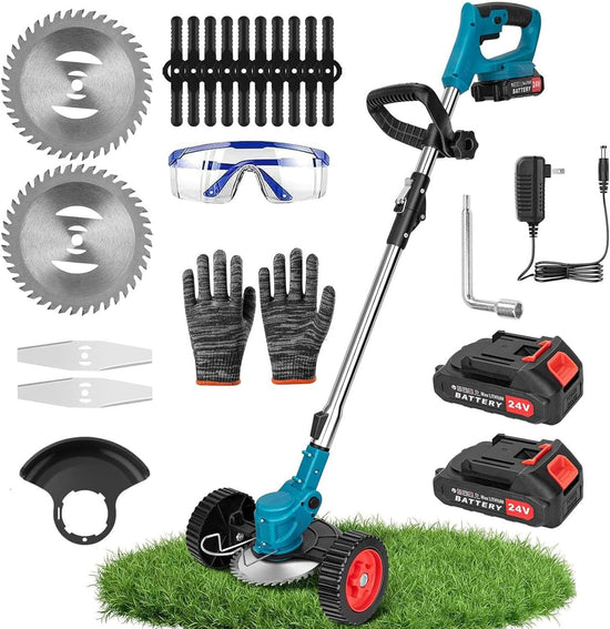 Electric Weed Wacker Cordless Lawn Mower Grass Lawn Edger With 2000mAh Li-Ion Battery Powered And 3 Cutting Blade Types Weed Trimmer Tool For Garden And Yard